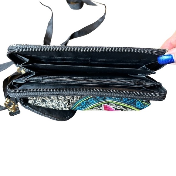 Embroidered Crossbody Wallet w/ Detachable Ribbon Style Strap - Picture 7 of 15